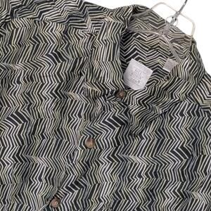 Bill Robinson Shirt Mens Medium Silk Short Sleeve Button Up Geometric‎ Green